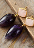 Boho Earrings, Dangle Earrings, Rose Quart Amethysts Teardrop Dangle Earring